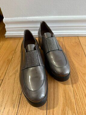 Wonders Metallic Grey Platform Loafers Size 40